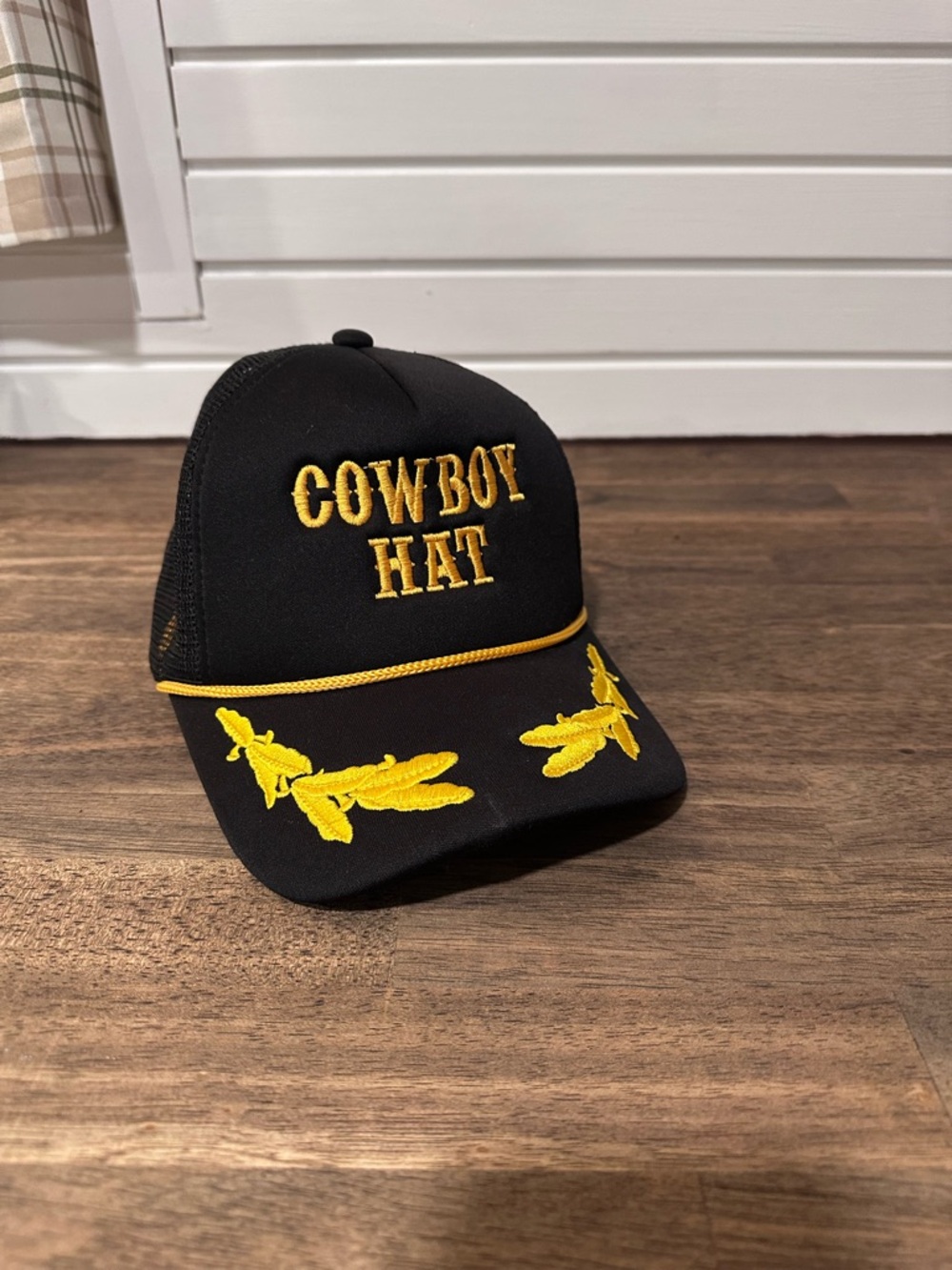 Black & Yellow 'Cowboy Hat' Embroidered Trucker Cap